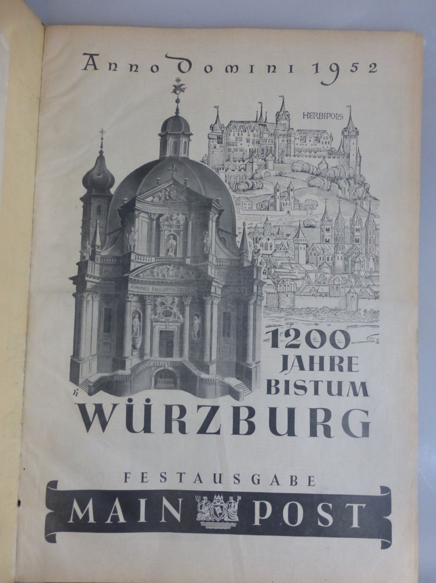 Festausgabe der Mainpost 1952, 1200 Jahre Bistum Würzburg, gebunden, anbei Lehrbrief der