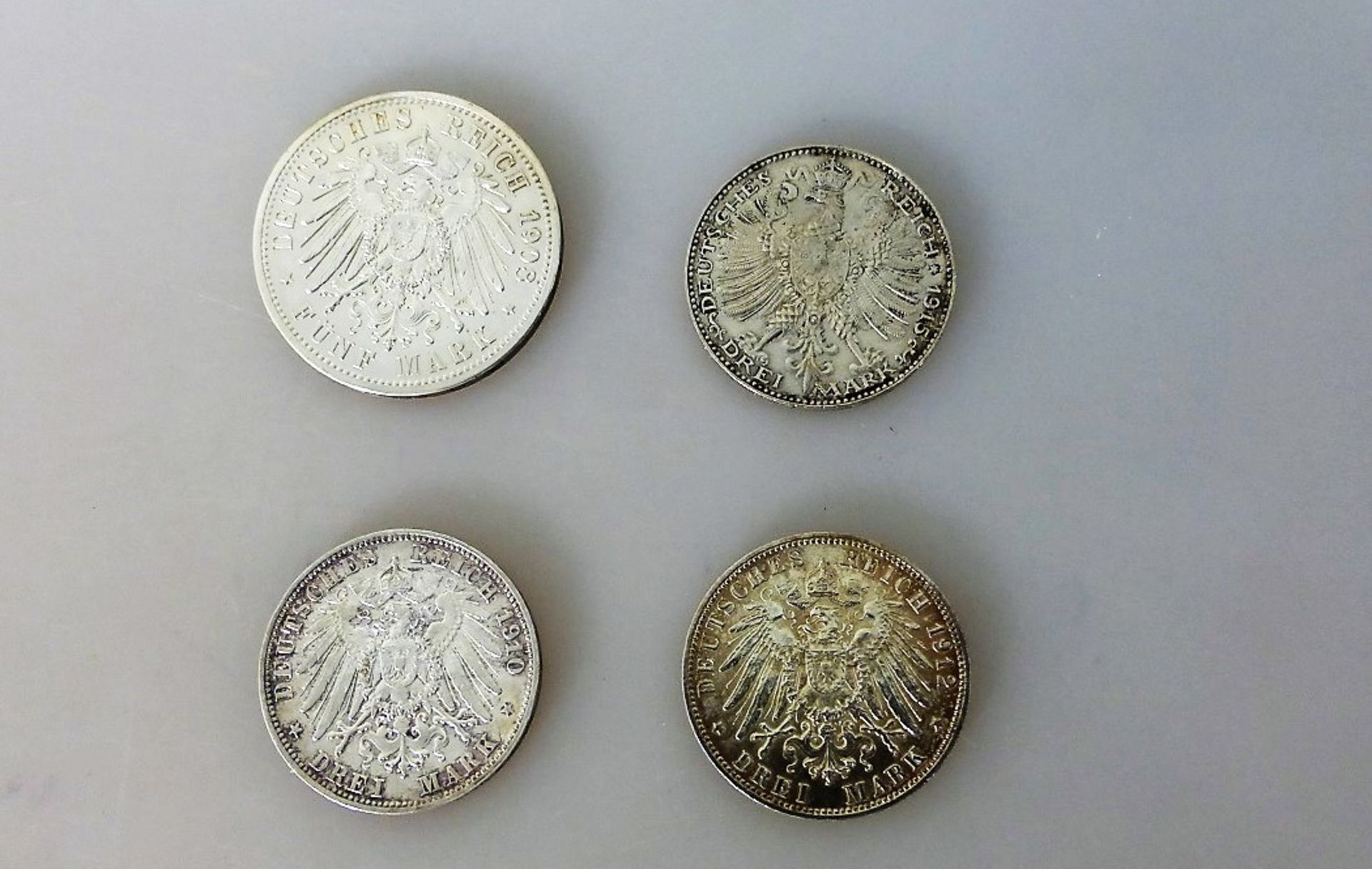 Kaiserreich, 4 Münzen, Sachsen Weimar Eisenach 3 Mark 1915 (Jaeger 163), 5 Mark 1908 - Bild 2 aus 2
