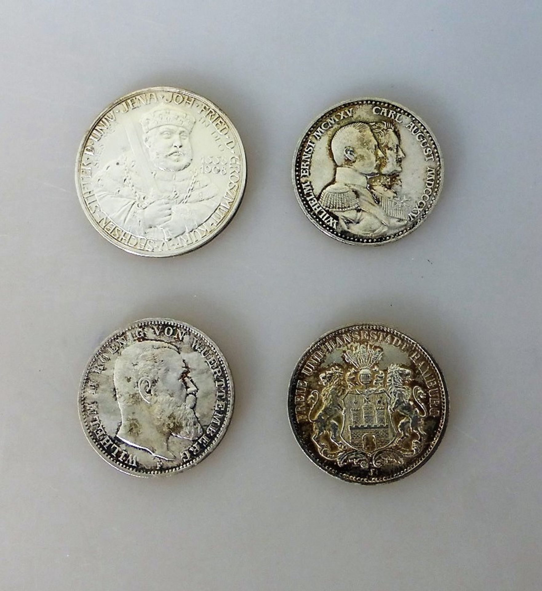 Kaiserreich, 4 Münzen, Sachsen Weimar Eisenach 3 Mark 1915 (Jaeger 163), 5 Mark 1908