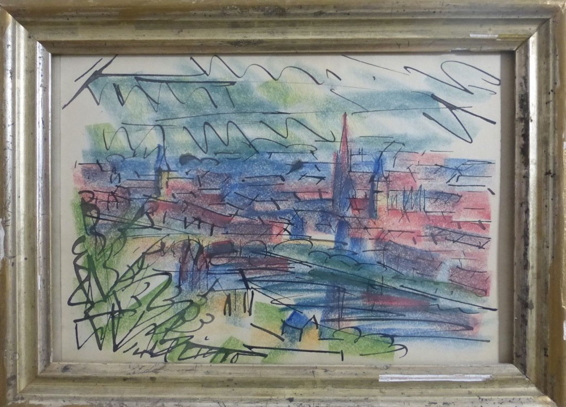 Versl, Josef (1901 Landshut - 1993 Würzburg), Tusche / Farbkreide, "Blick auf Würzburg",