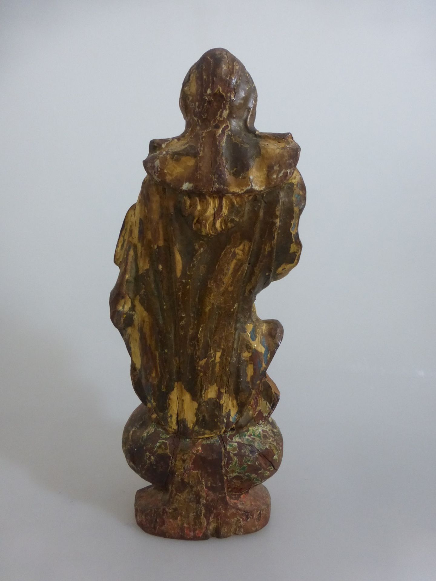 Skulptur um 1800, Holz vollrund geschnitzt, Mutter Gottes, reicher Faltenwurf, - Bild 2 aus 2