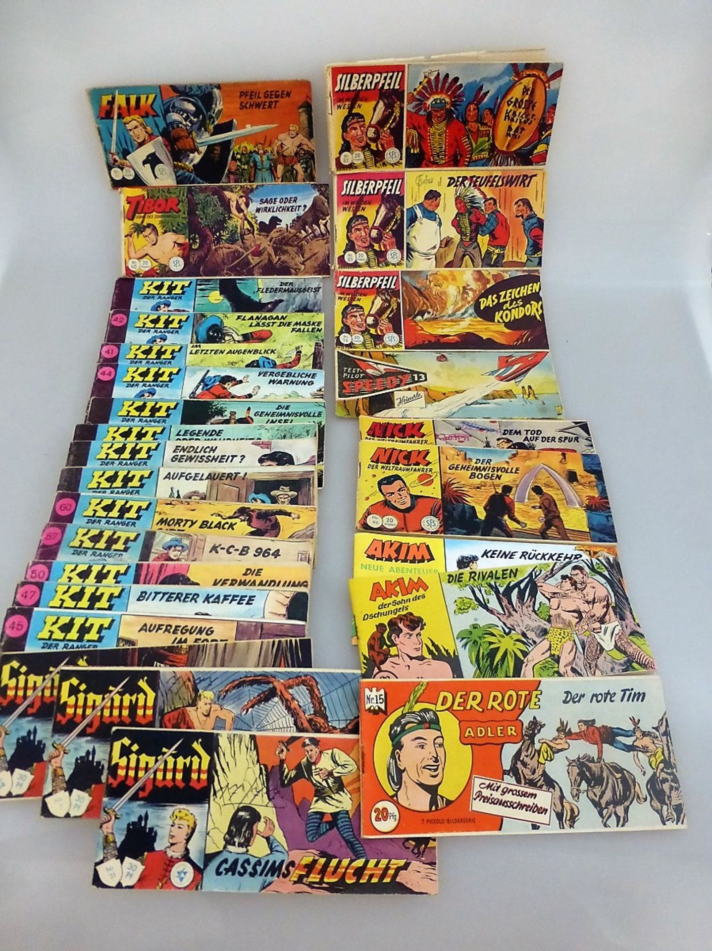 Sammlung Comichefte / Piccolos, 2.H.20.Jh., 3x Silberpfeil, 1x Testpilot Speedy, 2x Nick,