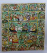 Indien um 1800, Tempera / Papier, in 33 Feldern Szenen aus dem Leben Krishna, Ränder tlw.