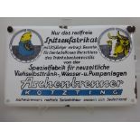 Reklameschild, "Aschenbrenner Kötzting", Emailleschild, 1950er Jahre, Spezialfabrik für