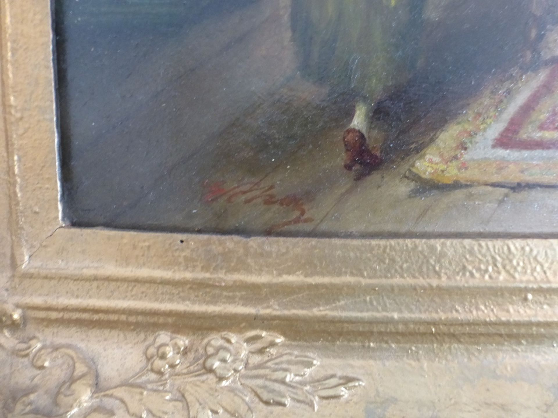 Gemälde um 1900, Öl/Hartfaser, "Gesellige Herrenrunde in einem Salonzimmer", li.u. - Image 2 of 2