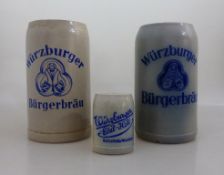 3 Bierkrüge Würzburger Bürgerbräu, 2x Masskrug, 1x Würzburger Edel - Hell (h. 7,5cm),