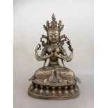 Große Bodhisattva Skulptur - Shadakshari Lokeshvara, Sino-tibetisch, wohl Bronze, der