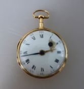 Goldene Spindeltaschenuhr, glattes Gehäuse mit Außenscharnier, Zifferblatt (am Aufzug