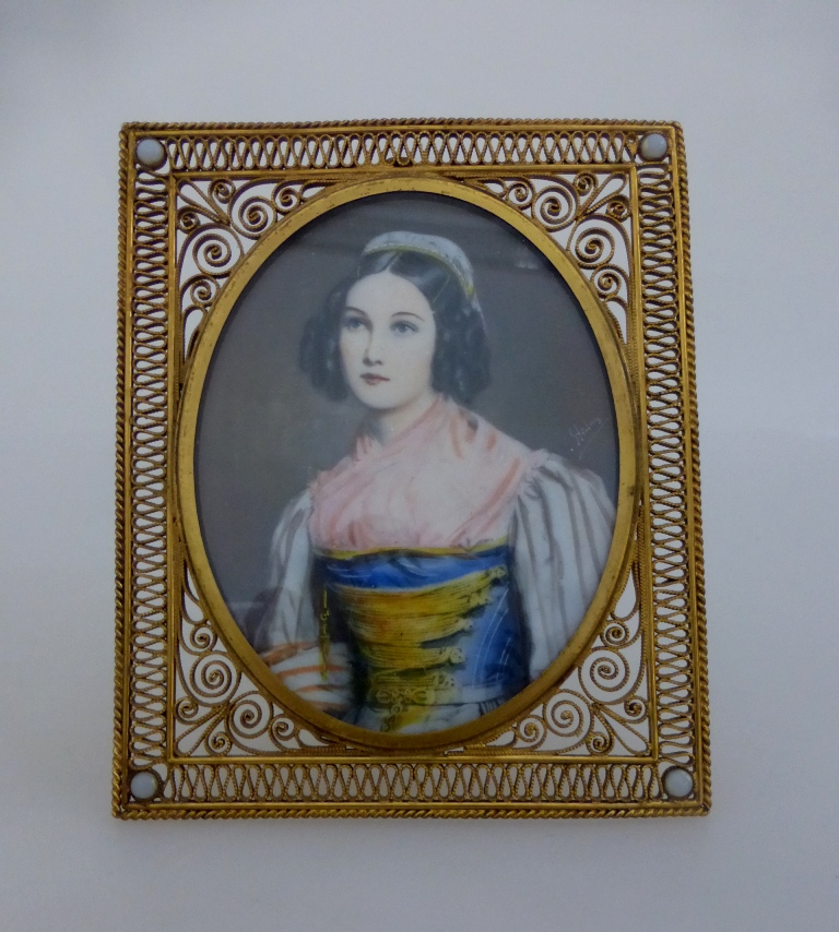 Elfenbeinminiatur um 1920, Portrait der Helene Sedlmayr (1813 - 1898), Gouache auf