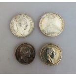 Kaiserreich - Sachsen, Konvolut von 4 Silbermünzen, 3 Mark 1909 / 1913 - 2 Mark 1914 /