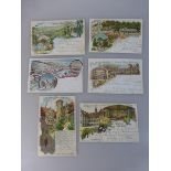 6 Postkarten Würzburg, alle Karten gel., Lithografien, Gasthäuser - Weinhaus Sandhof, Cafe