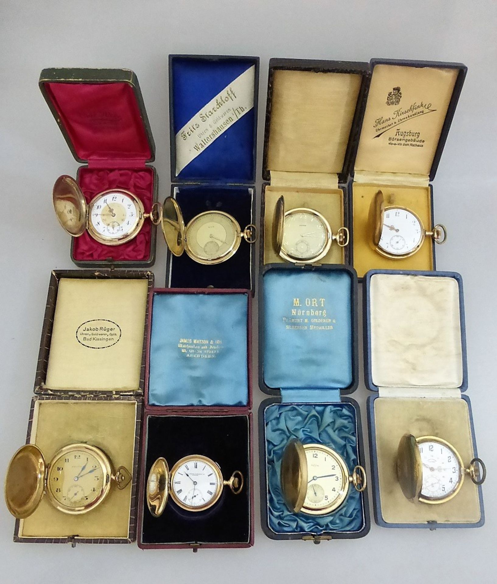 Sammlung von 8 Sprungdeckeltaschenuhren, alle vergoldet, jeweils im Etui, u.a. Drusus, - Image 2 of 2