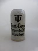 Bierkrug Deutscher Turnerbund - "Turn - Verein Grombühl", Würzburg, graues Steinzeug, 1