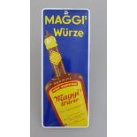 Reklame Türschild "Maggi's Würze", 18,5 x 7cm, Emaille, Abplatzer an oberen Loch, guter