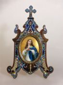 Cloisonne Rahmen mit Porzellanbild, wohl Frankreich, 19.Jh., Messing, Email-Cloisonné,