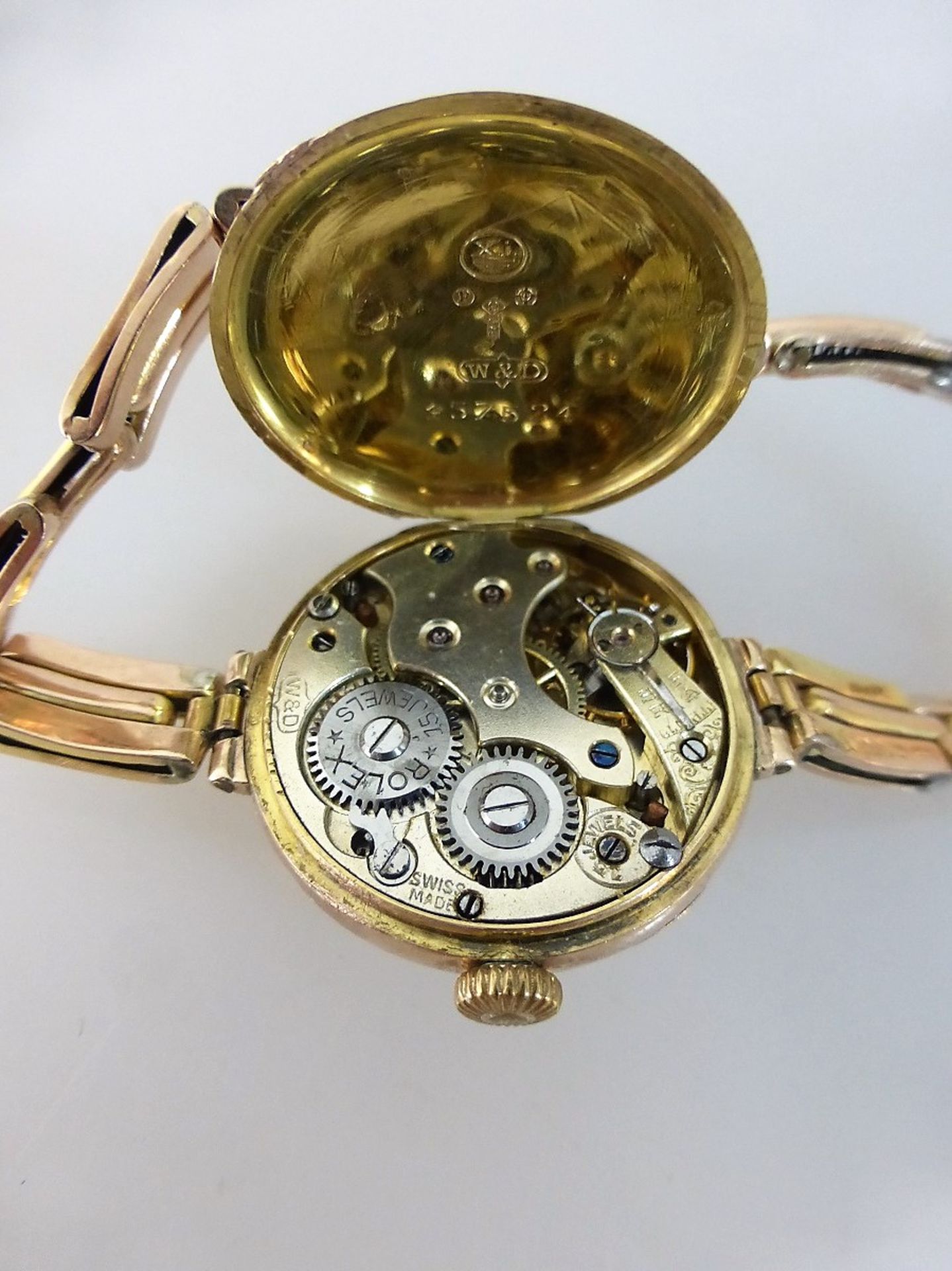 Frühe Damenarmbanduhr Rolex, Schweiz / England, Gehäuse 375 Rosegold, Gliederzugarmband - Bild 2 aus 3