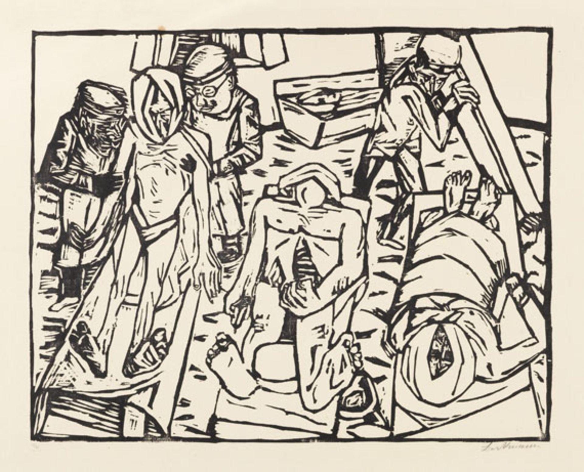 Max Beckmann 1884 Leipzig - 1950 New York Totenhaus. 1922. Holzschnitt. Hofmaier 252 B (von B).