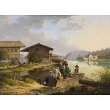 Carl Friedrich Heinzmann 1795 - 1846 Blick auf den Walchensee. 1820. Öl auf Kupfer. Unten rechts der