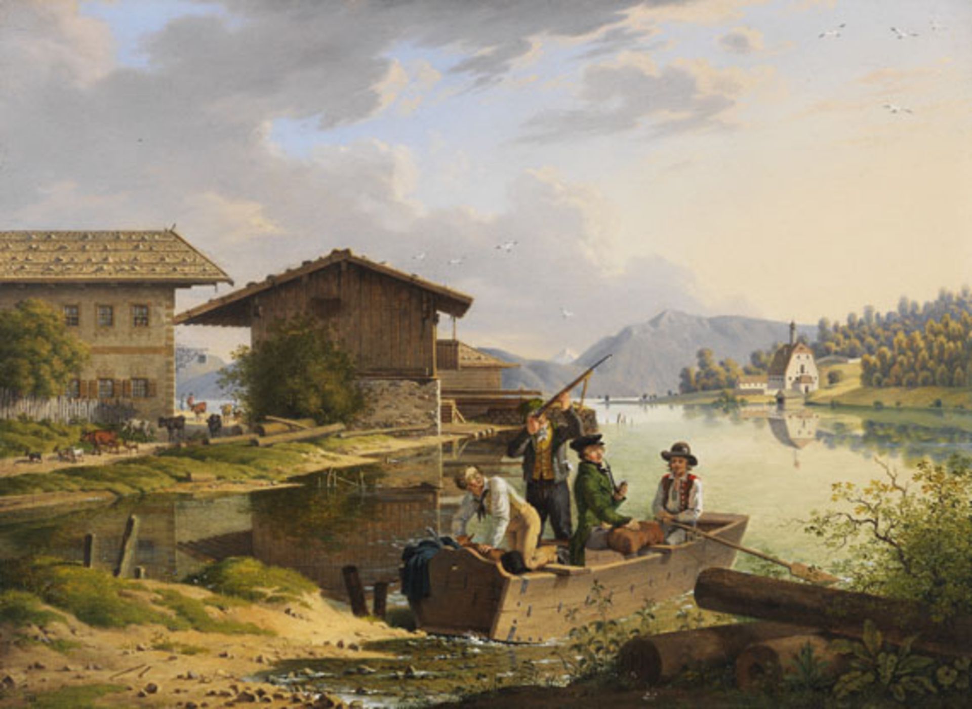 Carl Friedrich Heinzmann 1795 - 1846 Blick auf den Walchensee. 1820. Öl auf Kupfer. Unten rechts der