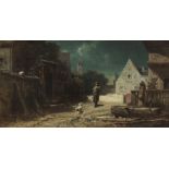 Carl Spitzweg 1808 München - 1885 München Nachtwächter bei Mondschein, Hund und Katze. Ca. 1870.