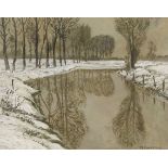 Max Clarenbach 1880 Neuss - 1952 Wittlaer Winter an der Erft. Um 1920. Öl auf Leinwand. Rechts unten