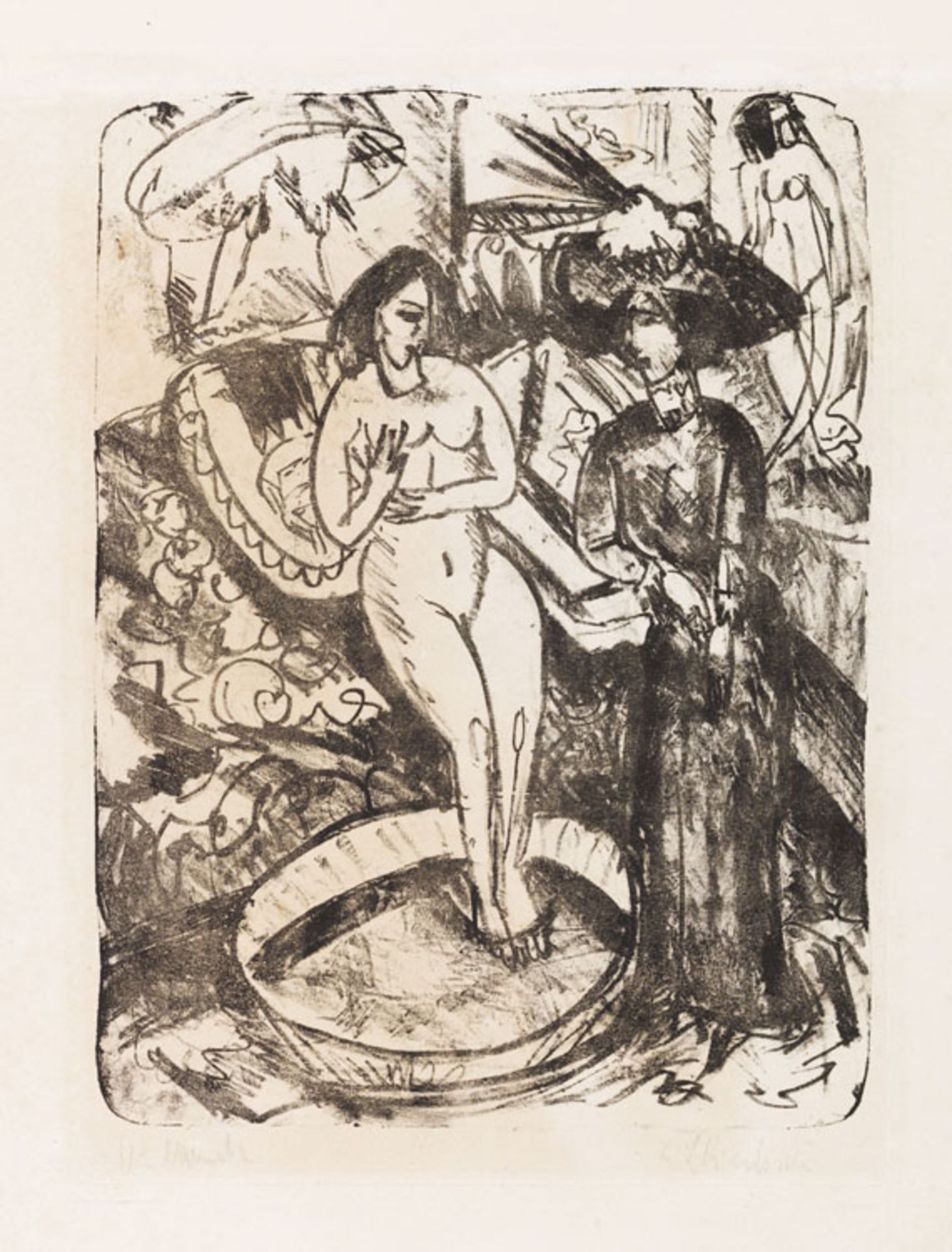 Ernst Ludwig Kirchner 1880 Aschaffenburg - 1938 Davos Der Besuch der Freundin. 1912. Lithografie.