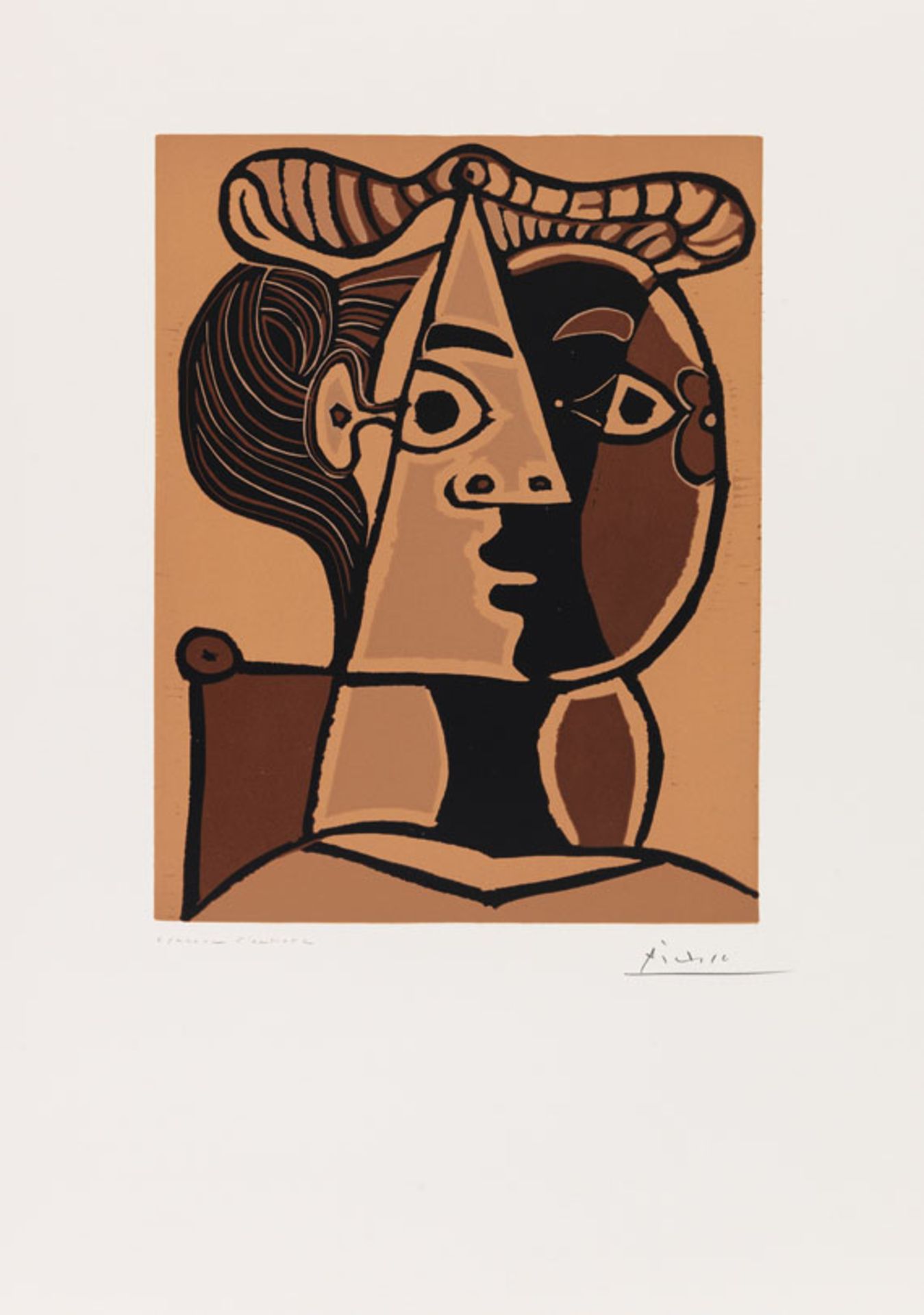 Pablo Picasso 1881 Malaga - 1973 Mougins Femme assise au chignon. 1962. Farblinolschnitt in vier