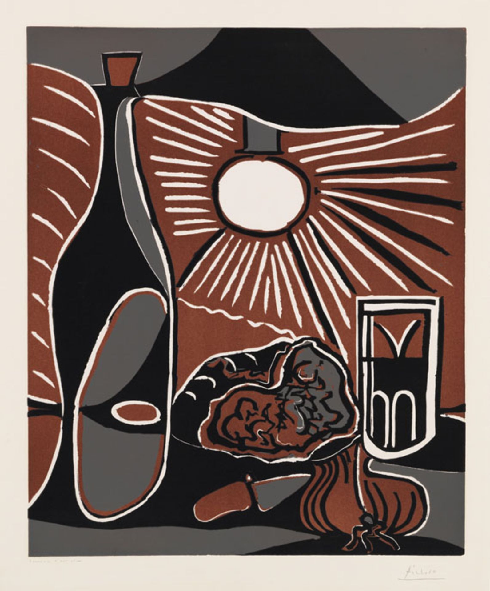 Pablo Picasso 1881 Malaga - 1973 Mougins Nature morte au casse-croûte. 1962. Linolschnitt. Baer 1315