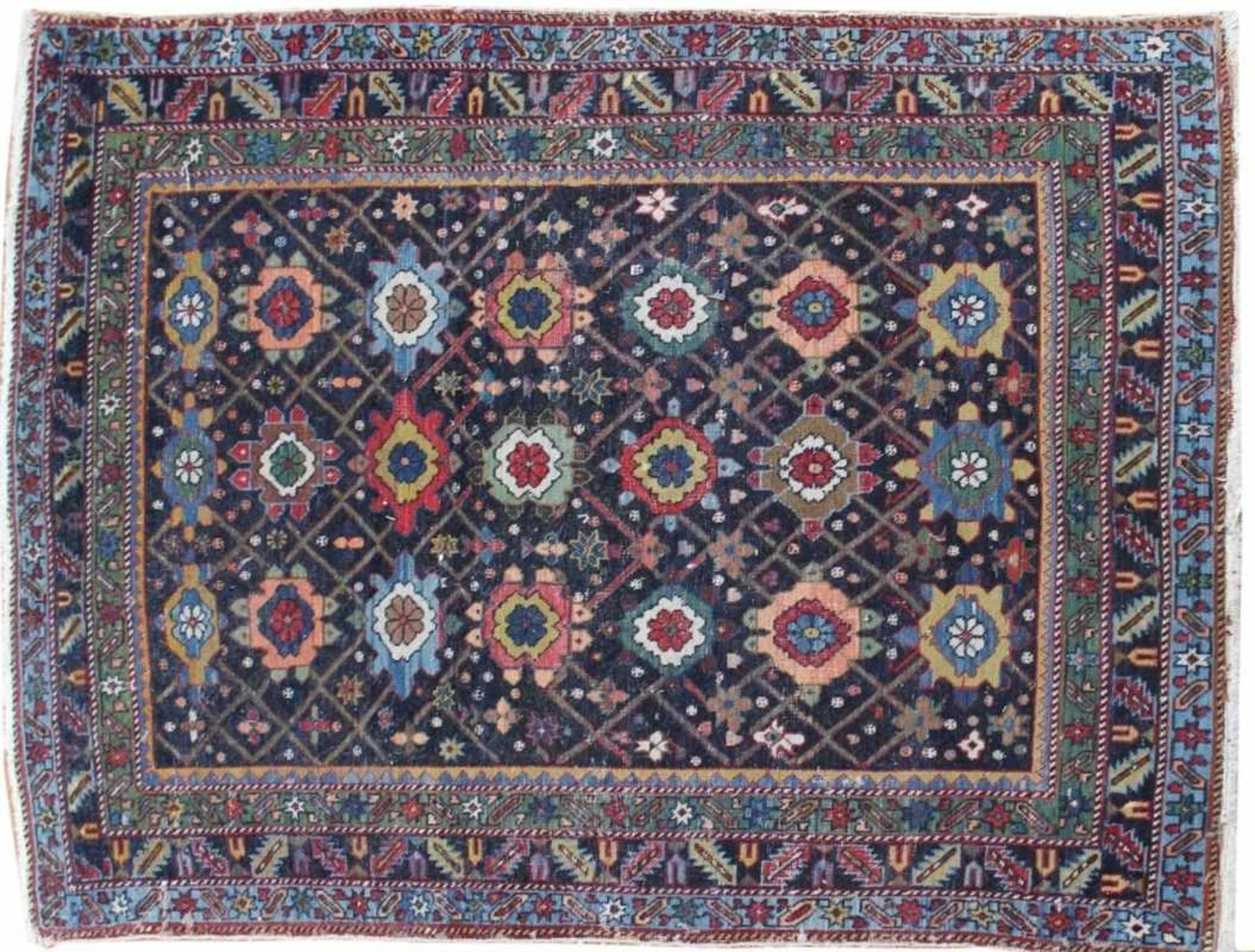 Orientteppich - Weramin wohl Nord-Persien um 1920/30, florales Dekor, starke Gebrauchsspuren, Maße