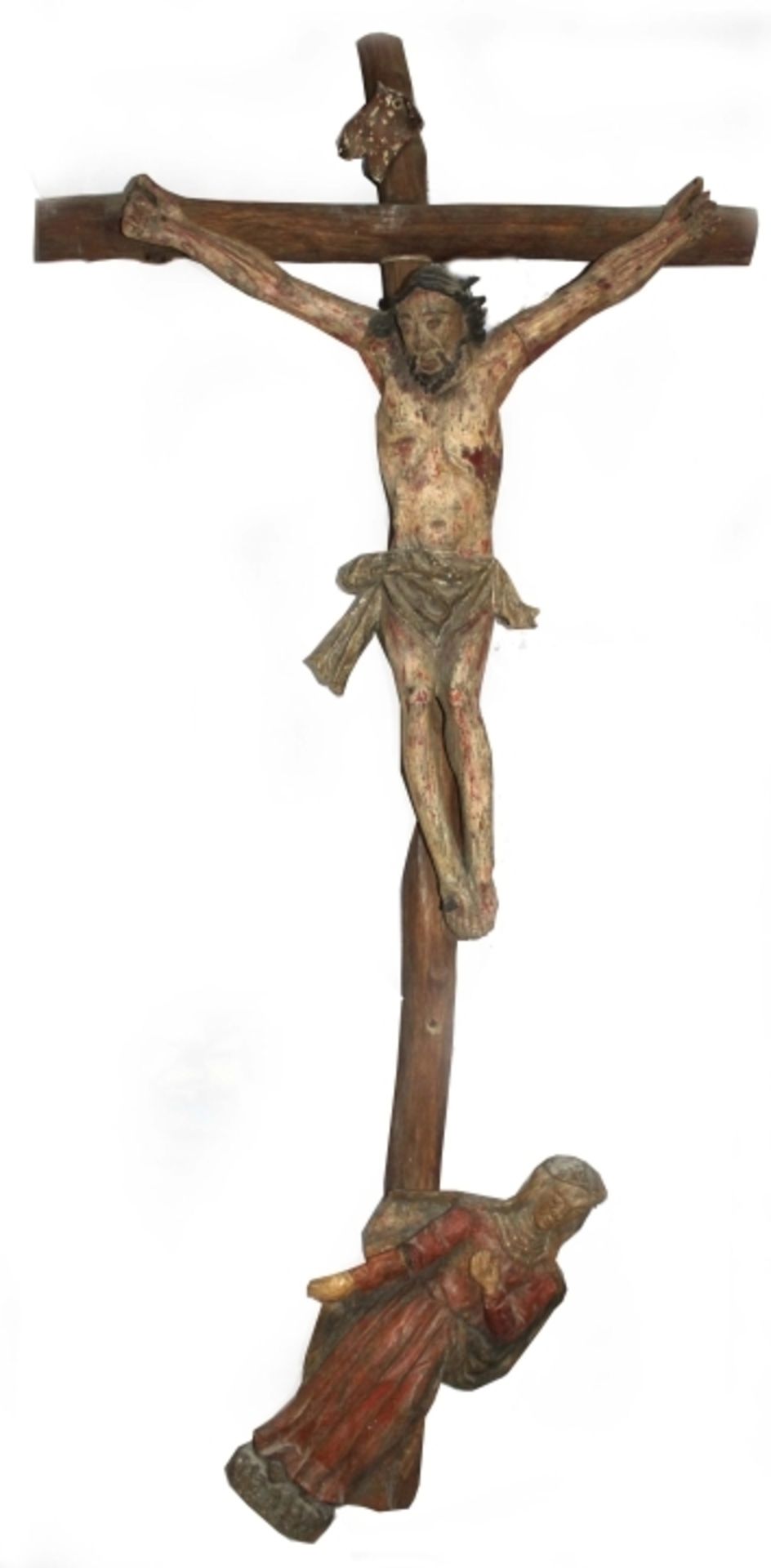 Astkreuz - wohl Bayern 18./19.Jahrhundert mit Korpus Christi und Maria, Dreinageltypus, Holz