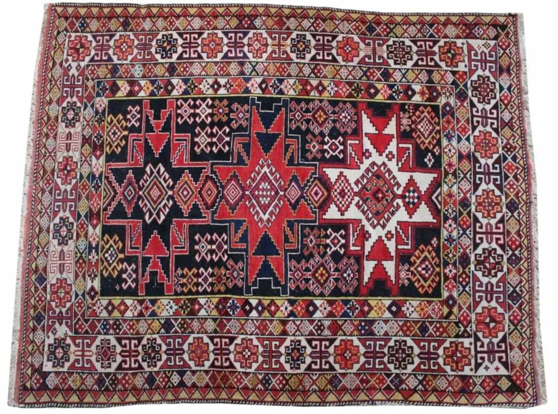 Orientteppich - Lezgistan Kaukasien um 1910 Flachgewebe, geometrisches Muster, Mittelfeld mit drei