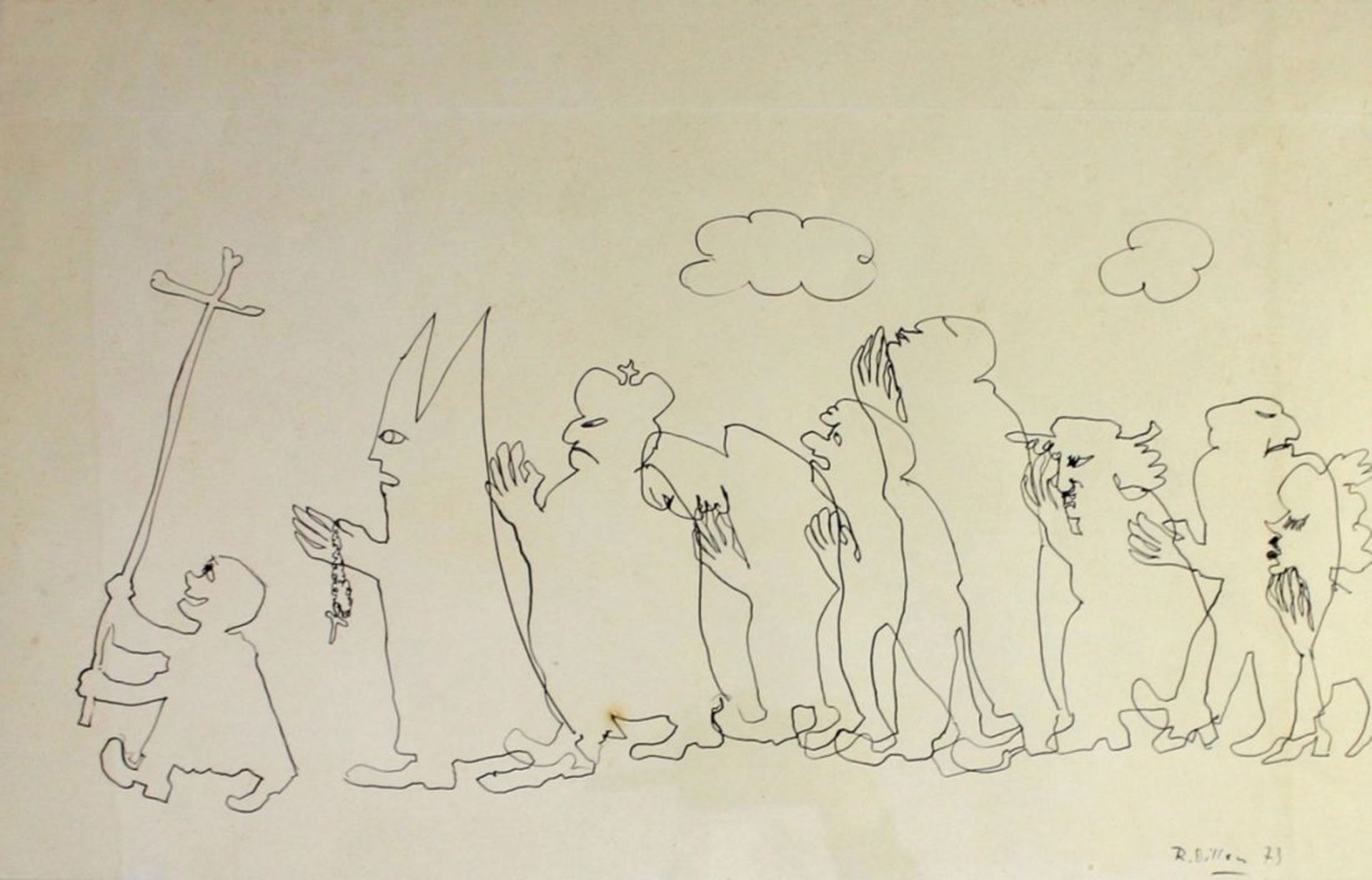 Zeichnung - Rainer Dillen (1938 Kolbermoor - 2019 Rosenheim) "Prozession", r.u. signiert, datiert (