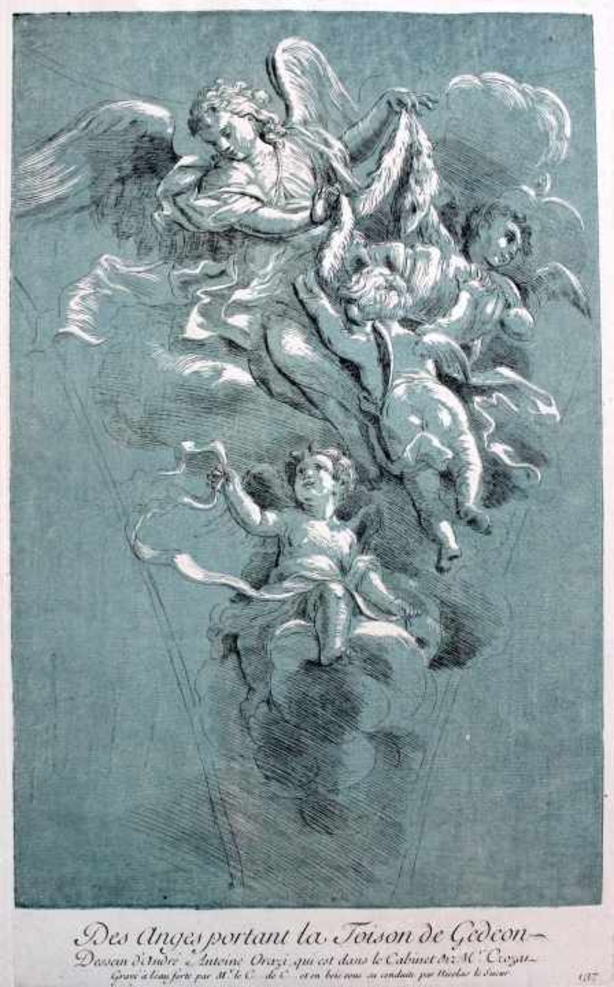 Holzschnitt (clair obscur) - Blaise Nicolas LESUEUR (Paris 1716-1783 Berlin) "Des Anges portant la