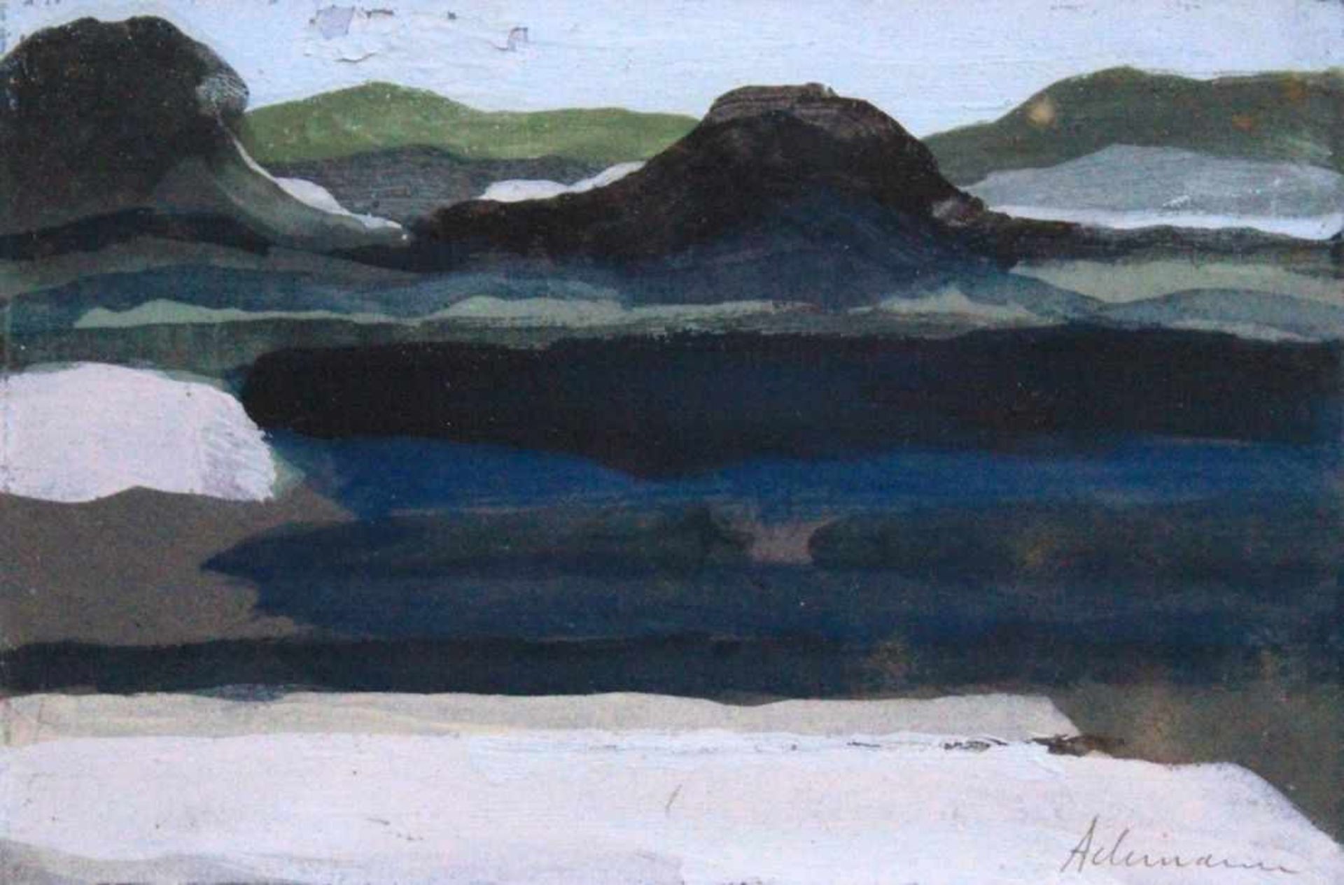 Gouache- Josef Achmann (1885 Regensburg - 1958 Schliersee) "Landschaft", r.u.signiert, deckende