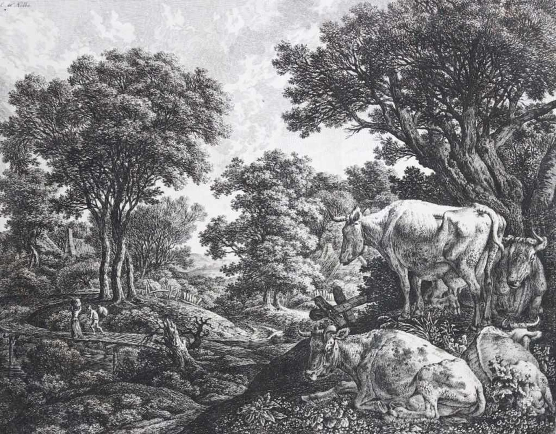 Radierung - Carl Wilhelm I KOLBE (1757 Berlin -1835 Dessau) "Landschaftsidylle, im Vordergrund