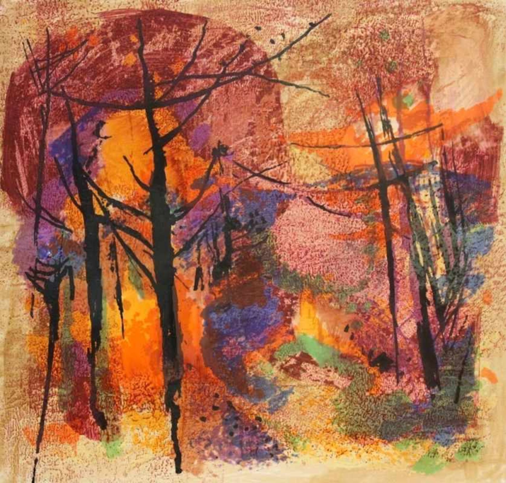 Siebdruck - Willi Ulfig (1910 Breslau - 1983 Regensburg) "Baumlandschaft", aus Ausstellung Willi