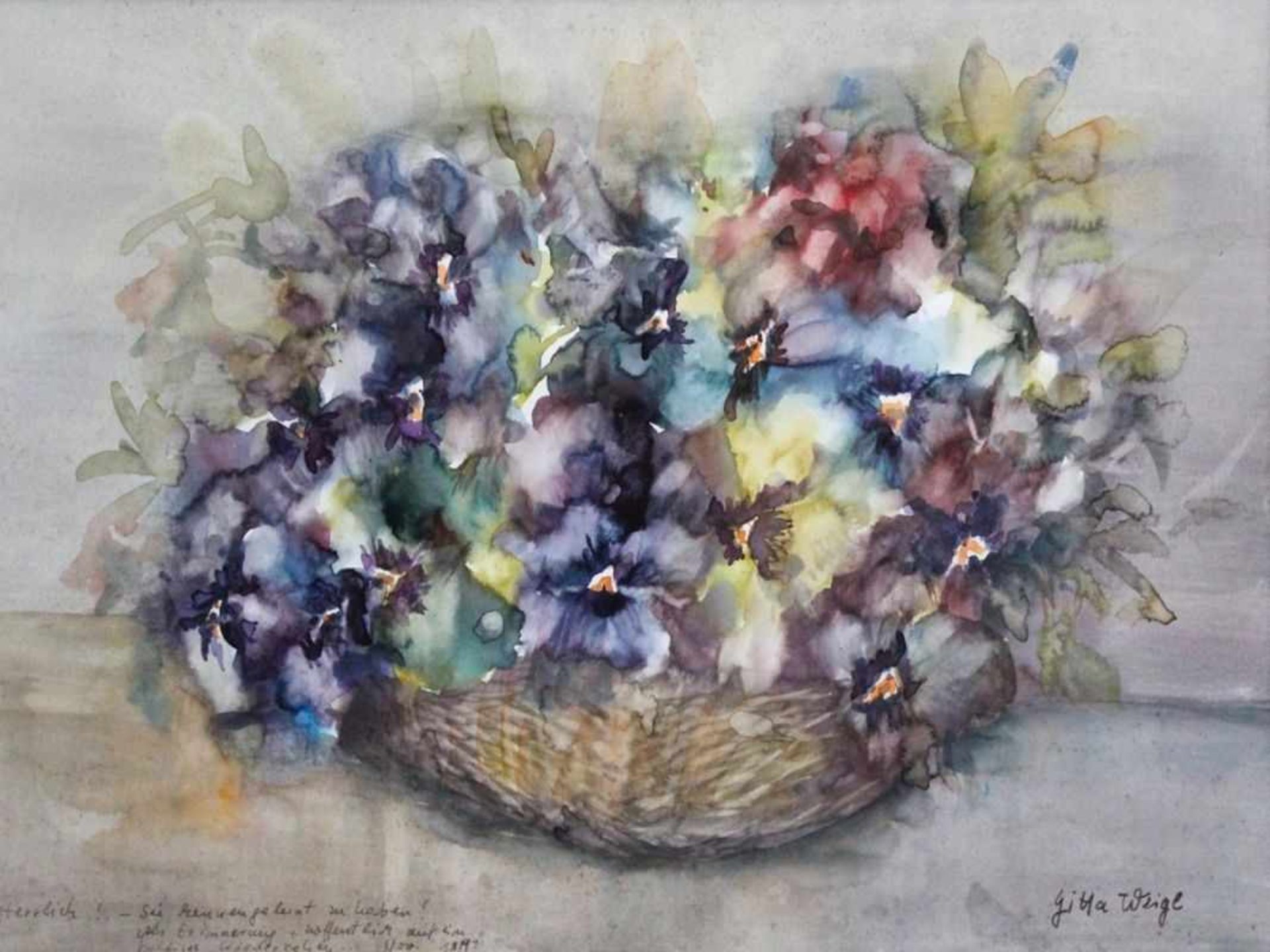 Aquarell - Brigitta Weigl (Maxhütte-Haidhof) "Blumenstillleben", r.u. signiert, lasierende Farben