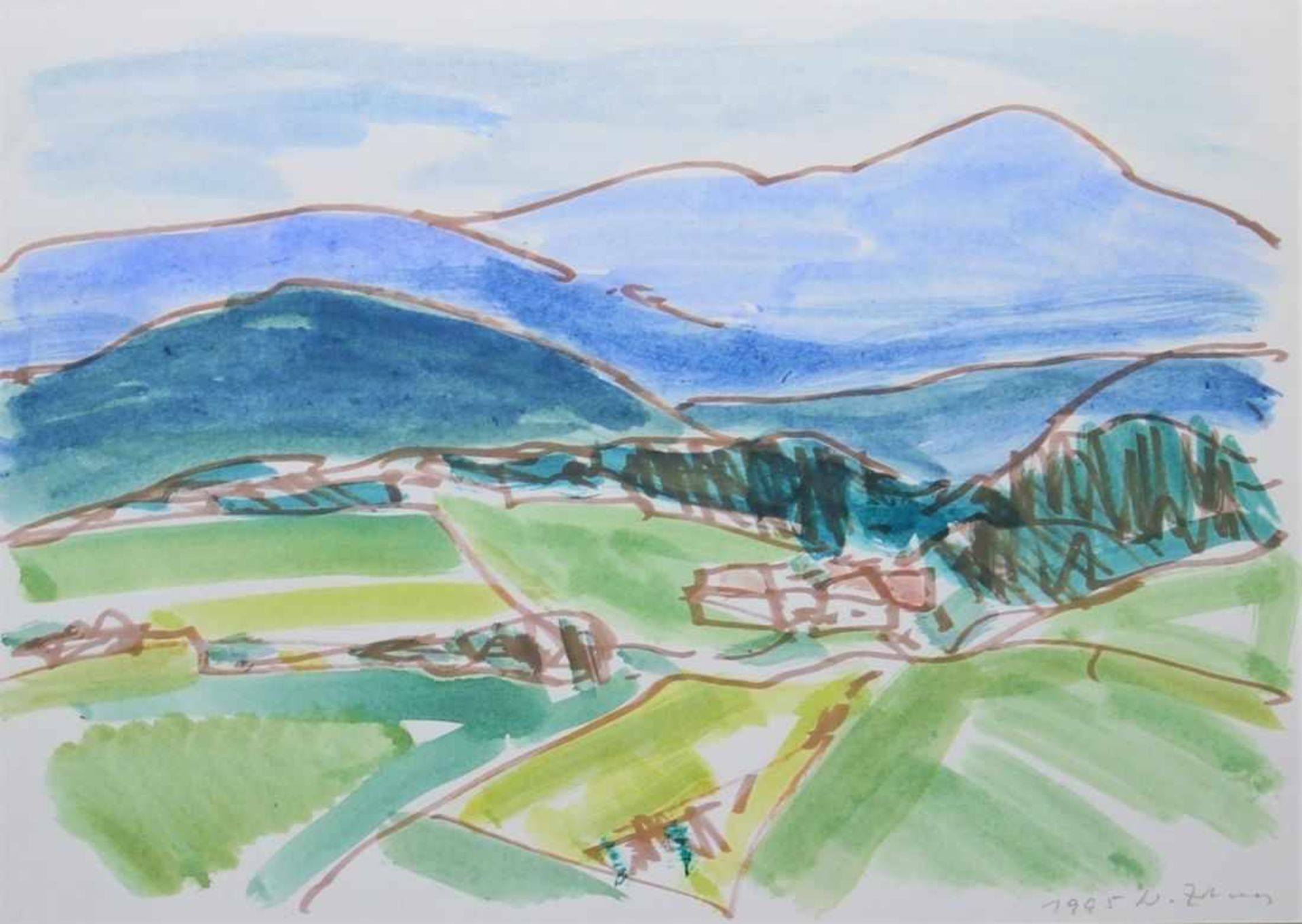 Aquarell - Walter Zacharias (Regensburg 1919 - 2000) "Landschaft in der Oberpfalz", r.u. signiert