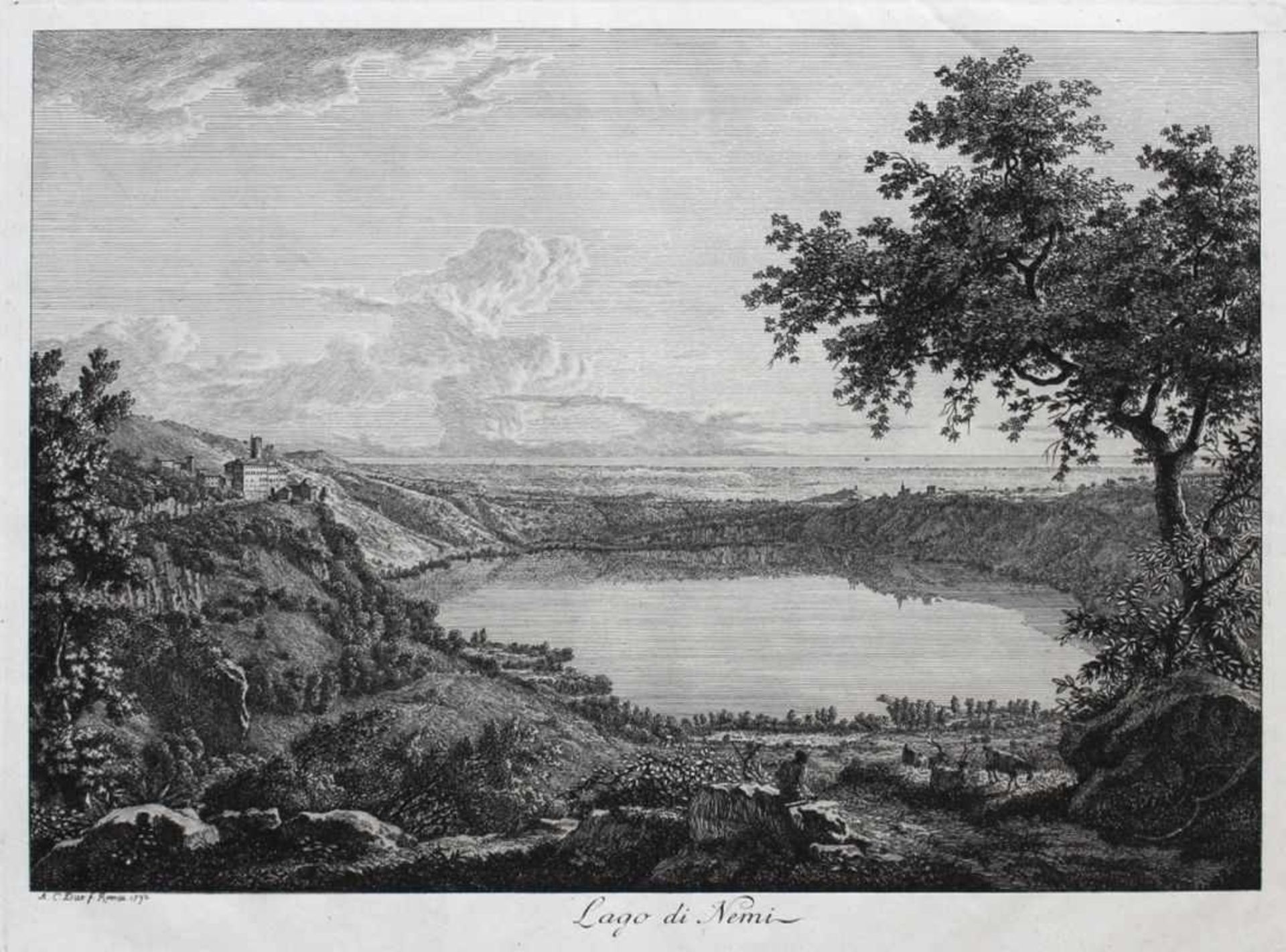 Radierung - Albert Christophe DIES (1755 Hannover -1822 Wien) "Lago di Nemi", l.u. A.C. Dies f.