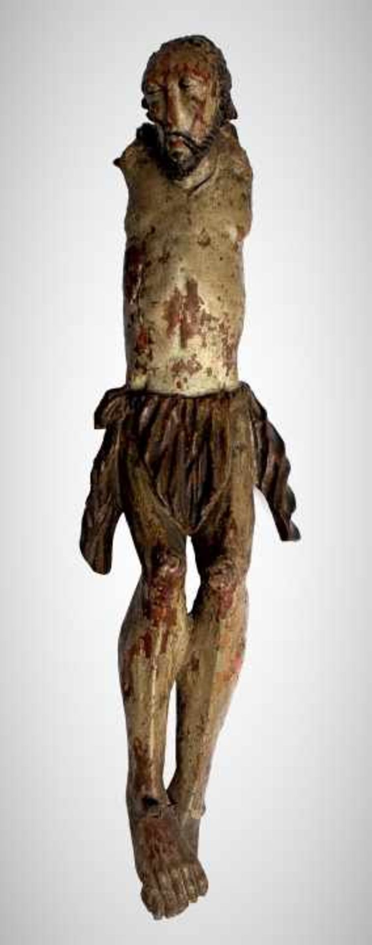 Gotischer Torso - wohl deutsch 15.Jahrhundert "Christus", Dreinageltypus, Holz, vollrund geschnitzt,