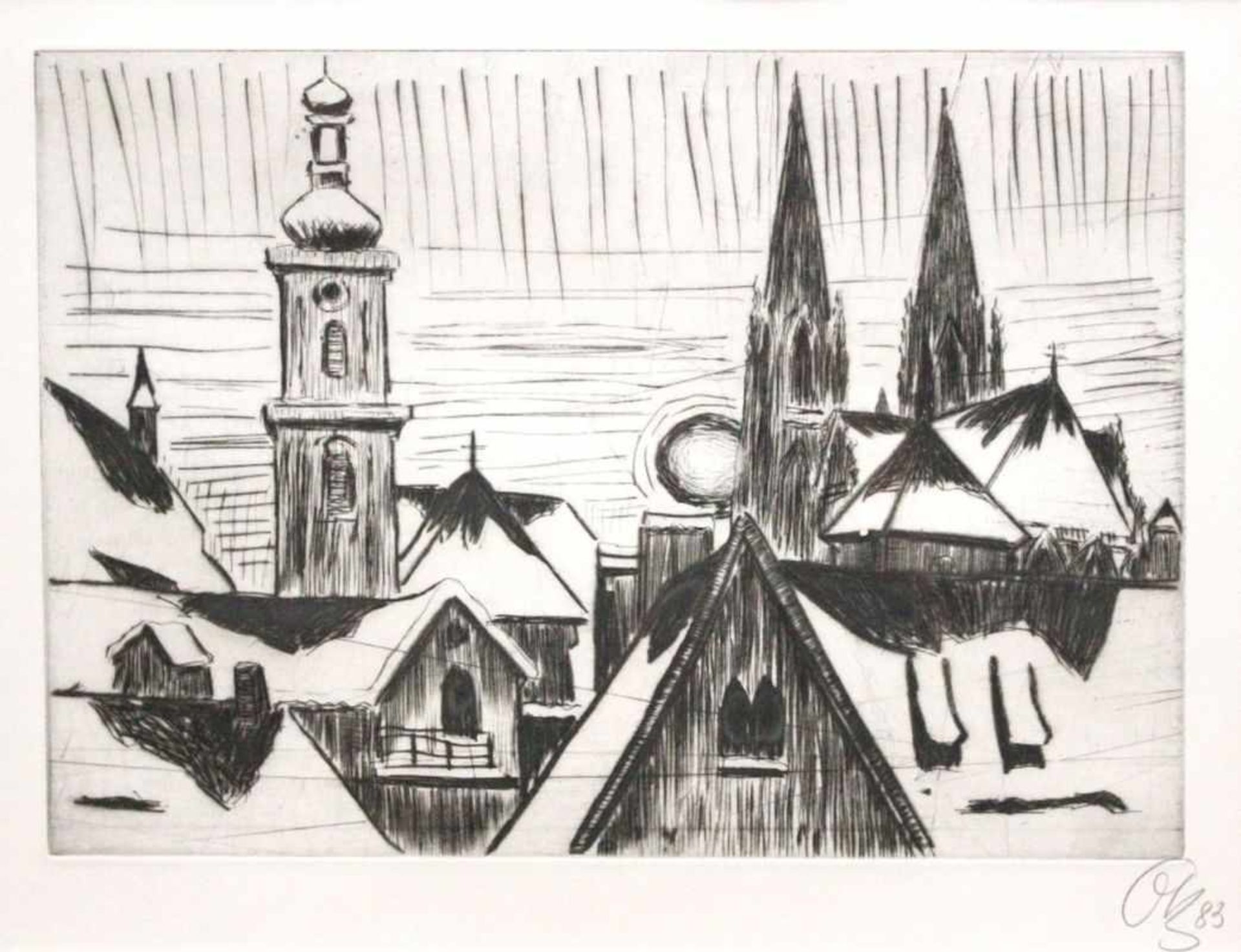 Radierung - Otto Baumann (Regensburg 1901 - 1992) "Über den Dächern von Regensburg", r.u.