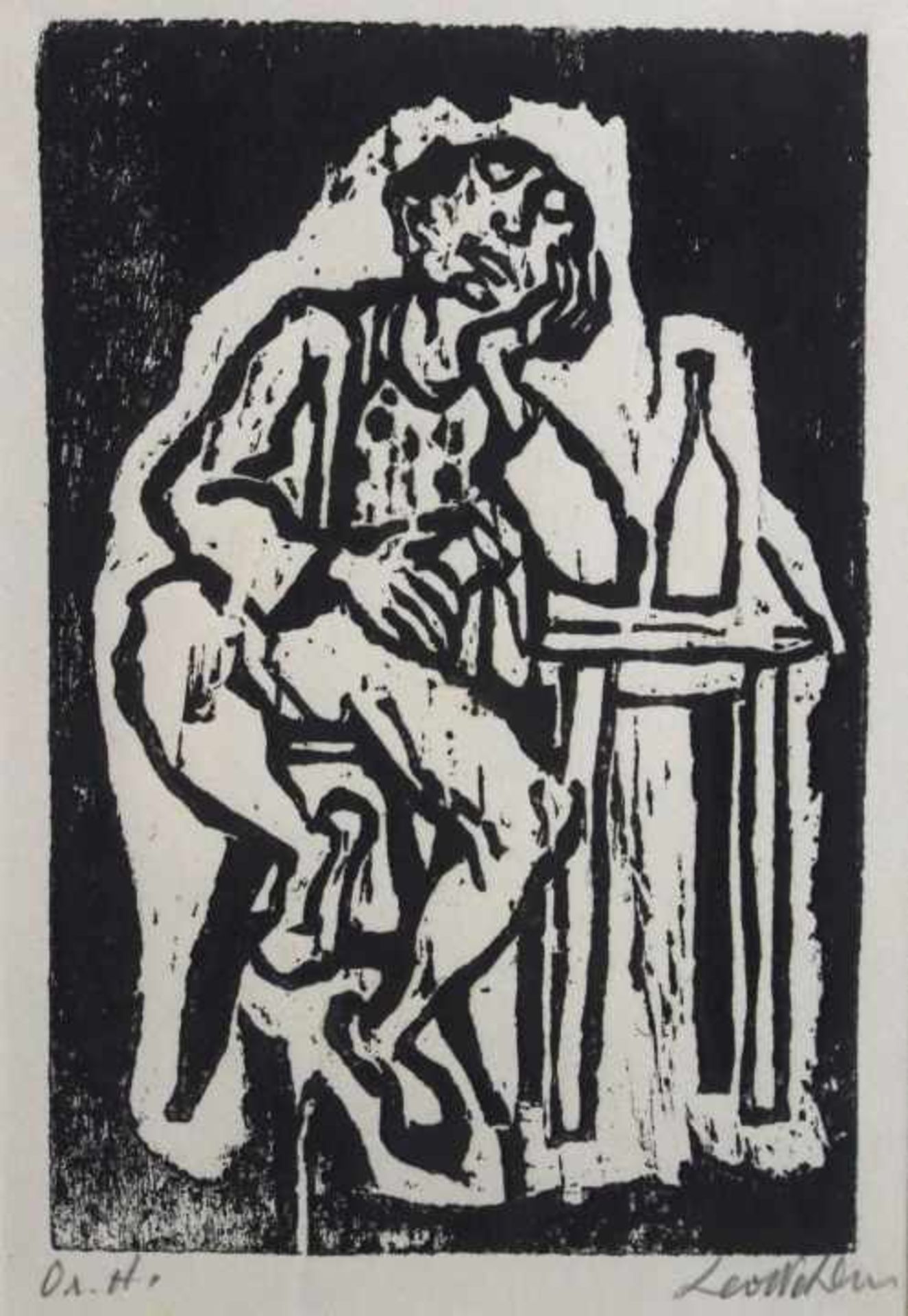 Handdruck - Leo VON WELDEN (1899 Paris -1967 Feilnbach bei Rosenheim) "Nachdenklicher Künstler", r.
