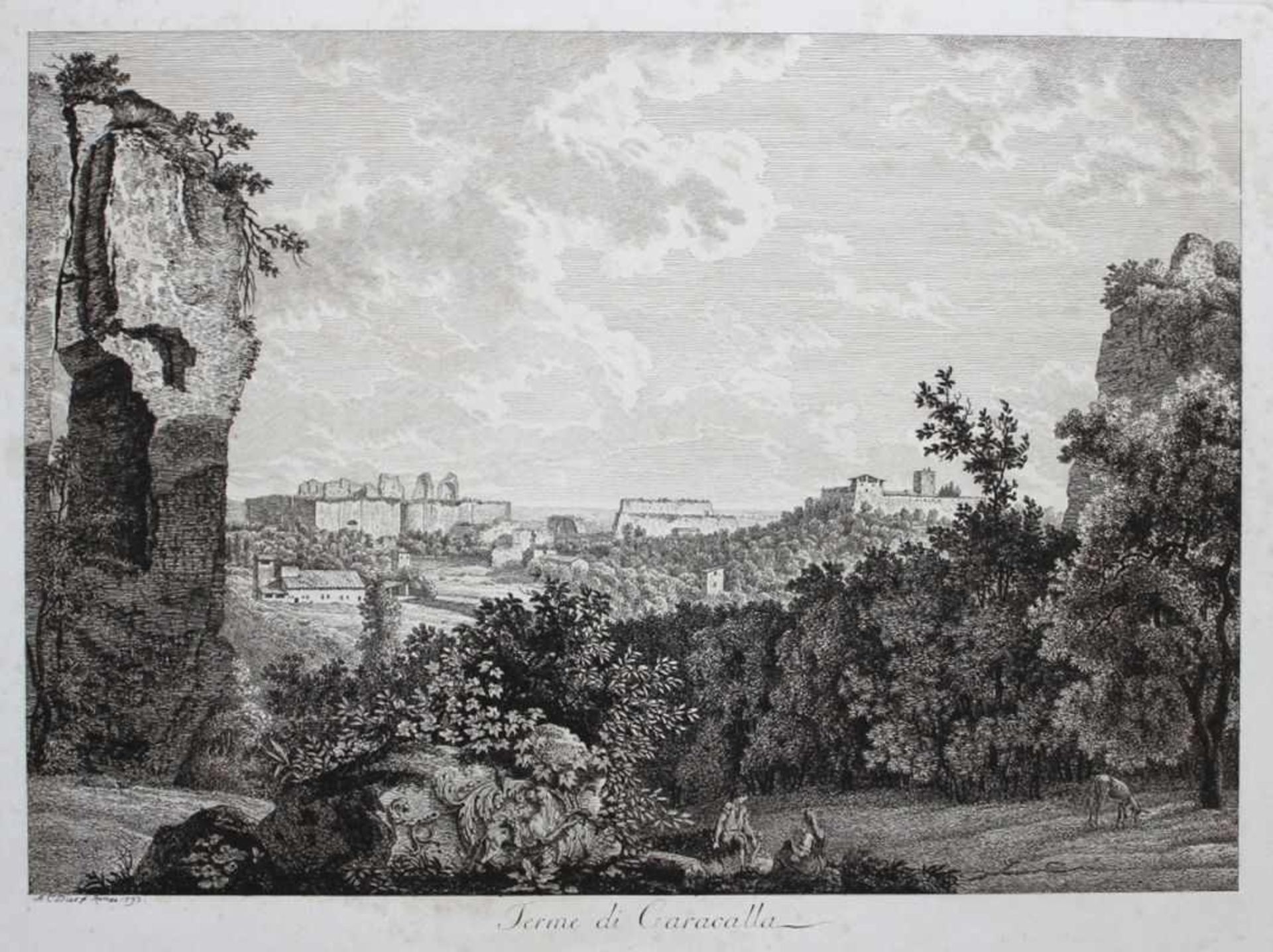 Radierung - Albert Christophe DIES (1755 Hannover -1822 Wien) "Terme di Caracalla", l.u. A.C. Dies