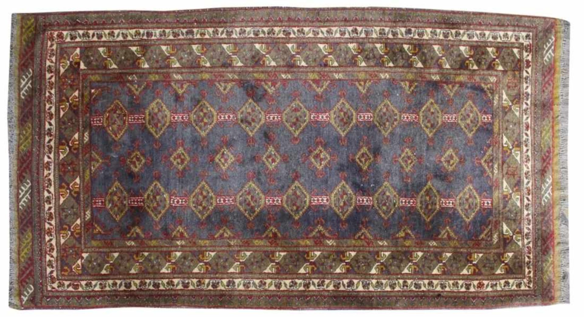 Orientbrücke - Yazd Persien um 1950/60, blau/grüne/rote Farben auf braunem Grund, Maße 206x114 cm