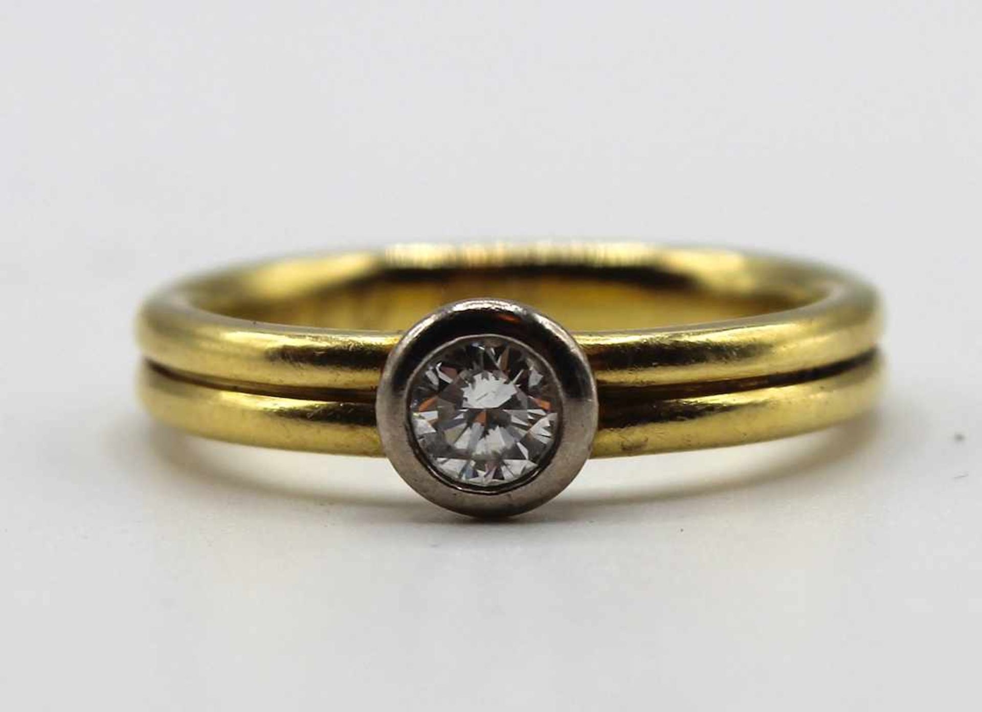 Goldener Damenring mit Brillant-Solitär (0,33 ct. - TW/si), Gelbgold gest. 750, Ringgröße 59, ca.