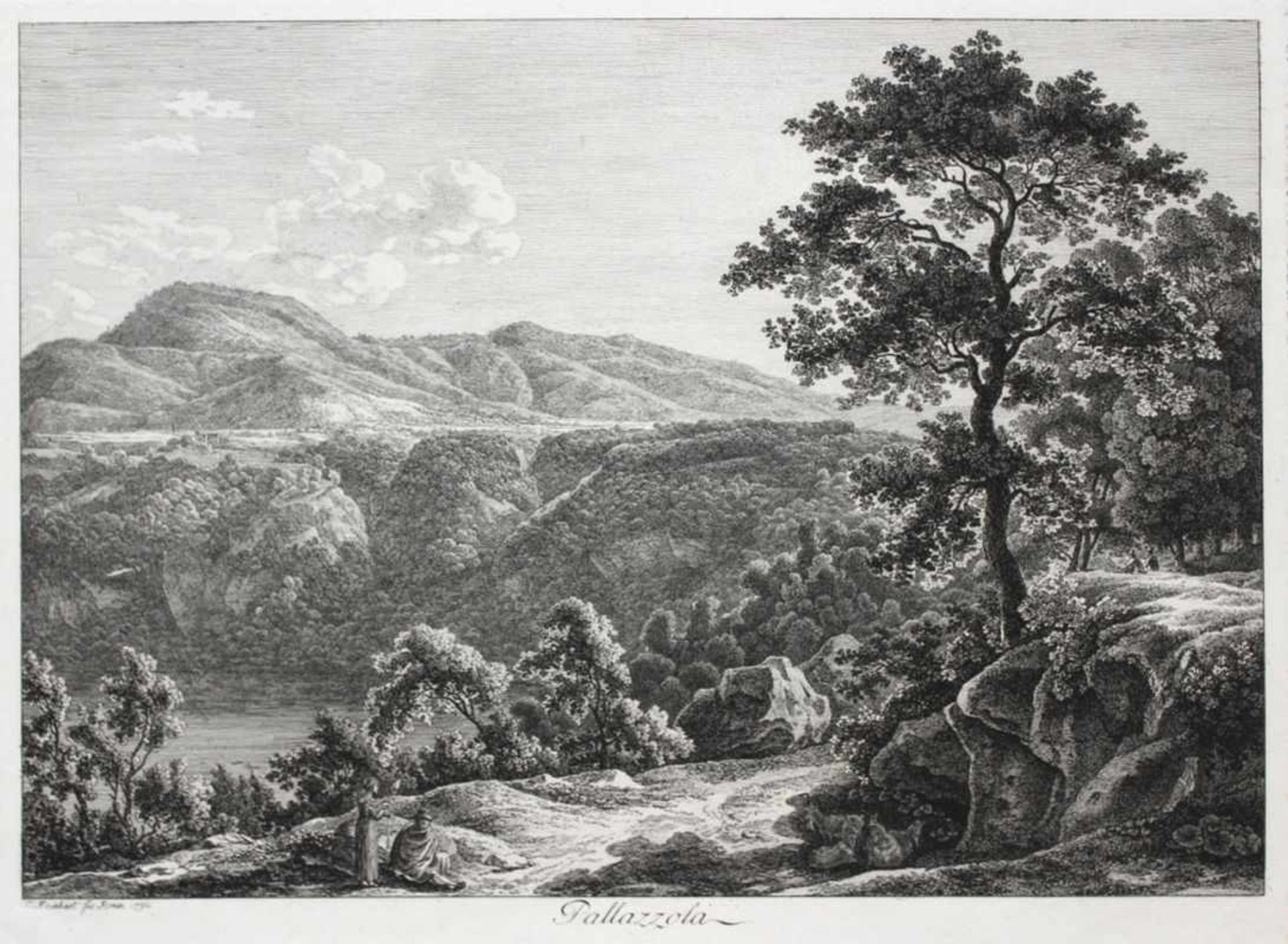 Radierung - Johann Christian REINHART (1761 Hof -1847 Rom) "Pallazzola / Italien", l.u. C.Reinhart