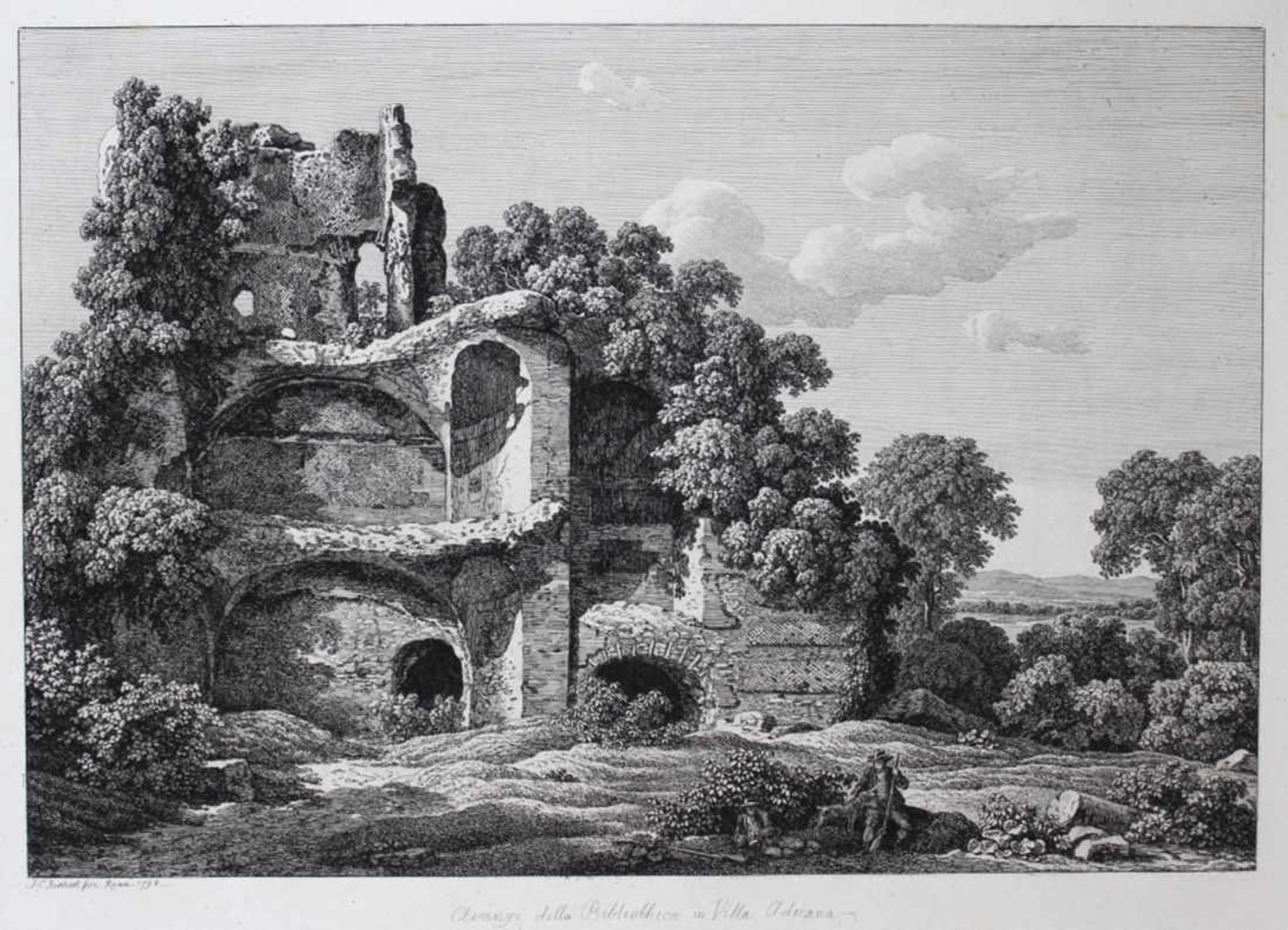 Radierung - Johann Christian REINHART (1761 Hof -1847 Rom) "Avanzi di Bibliotheca in Villa Adriana",