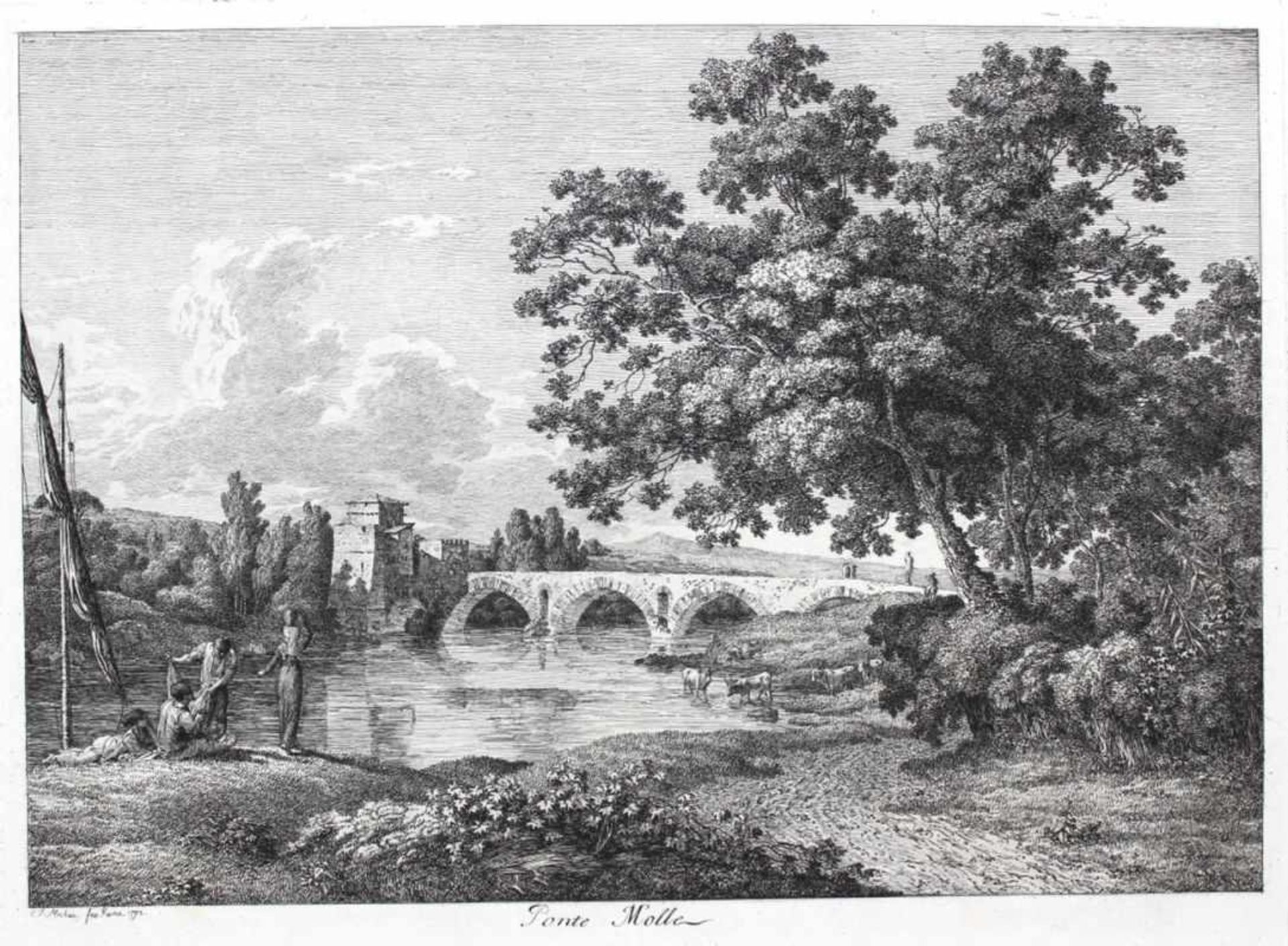 Radierung - Jacob Wilhelm MECHAU (1745 Leipzig -1808 Dresden) "Ponte Molle", l.u. J. Mechau fece