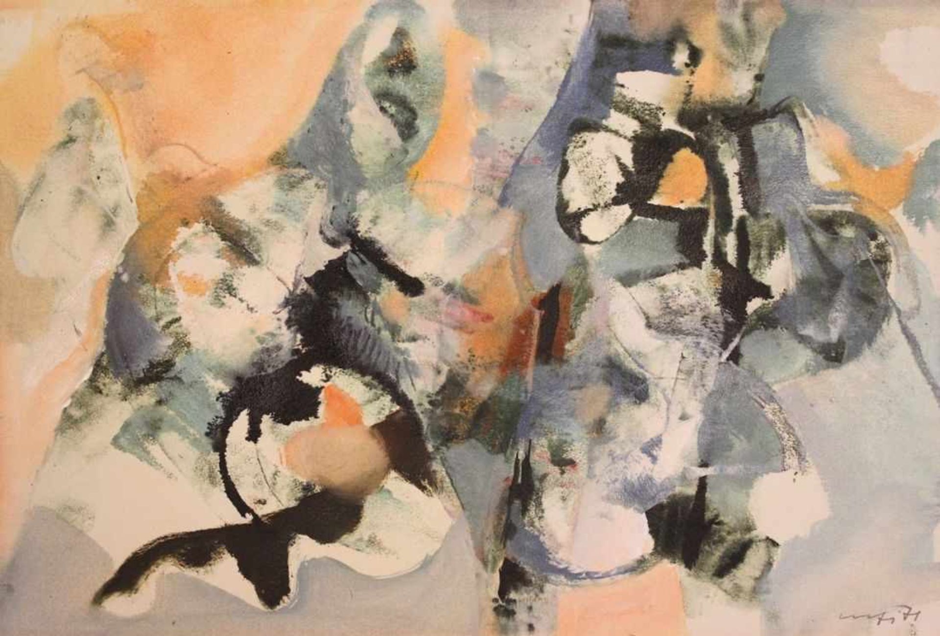 Aquarell - Willi Ulfig (1910 Breslau - 1983 Regensburg) "Abstrakte Komposition", r.u. signiert,