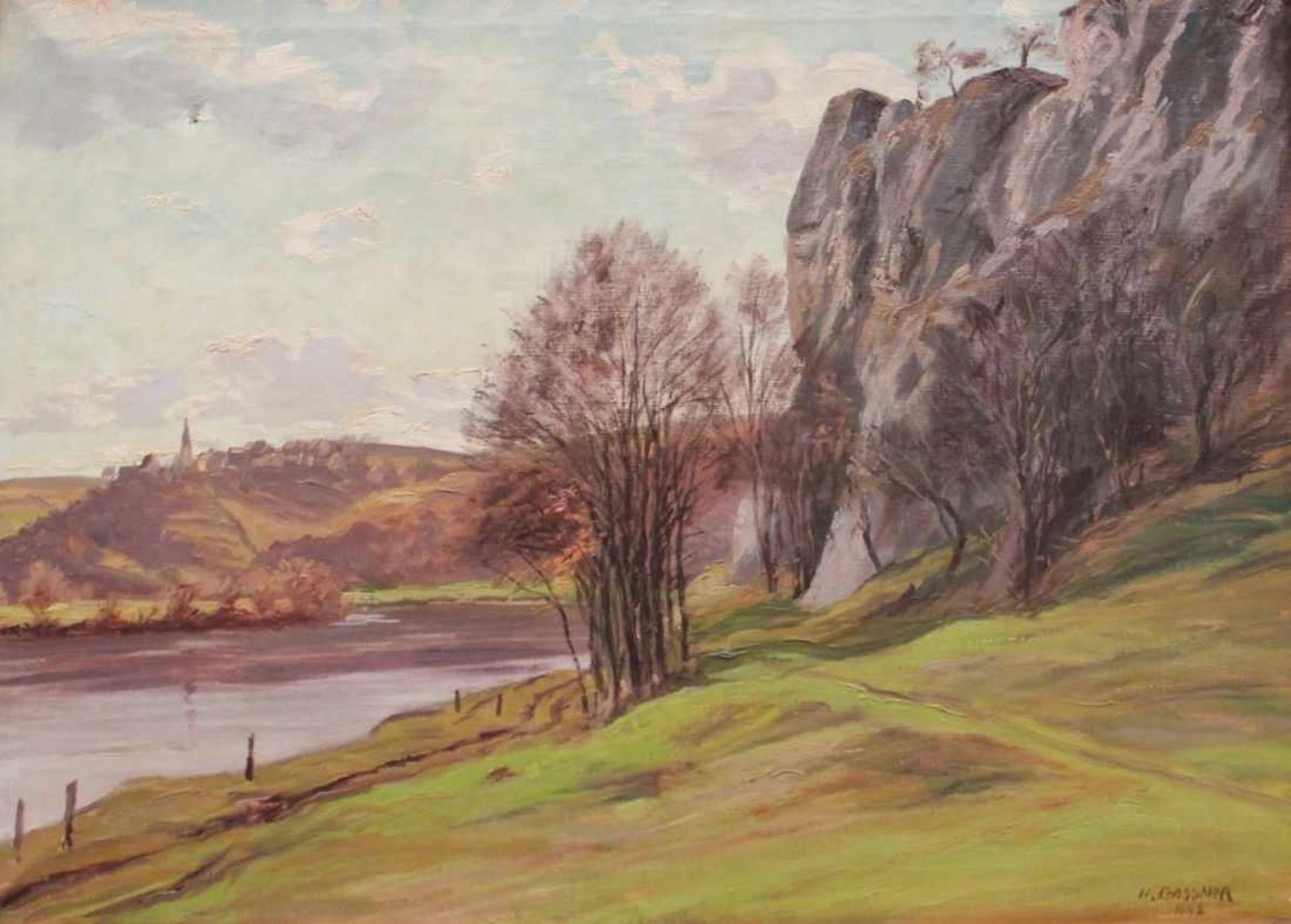 Gemälde - Heinz Gassner (1886 Mainburg - 1969 Laaber / Regensburg) "Blick nach Kapfelberg, im